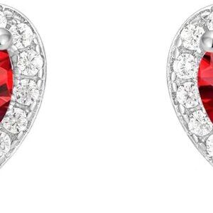 Red Sterling Silver Heart Love Cubic Zirconia Dainty Stud Earrings for Women